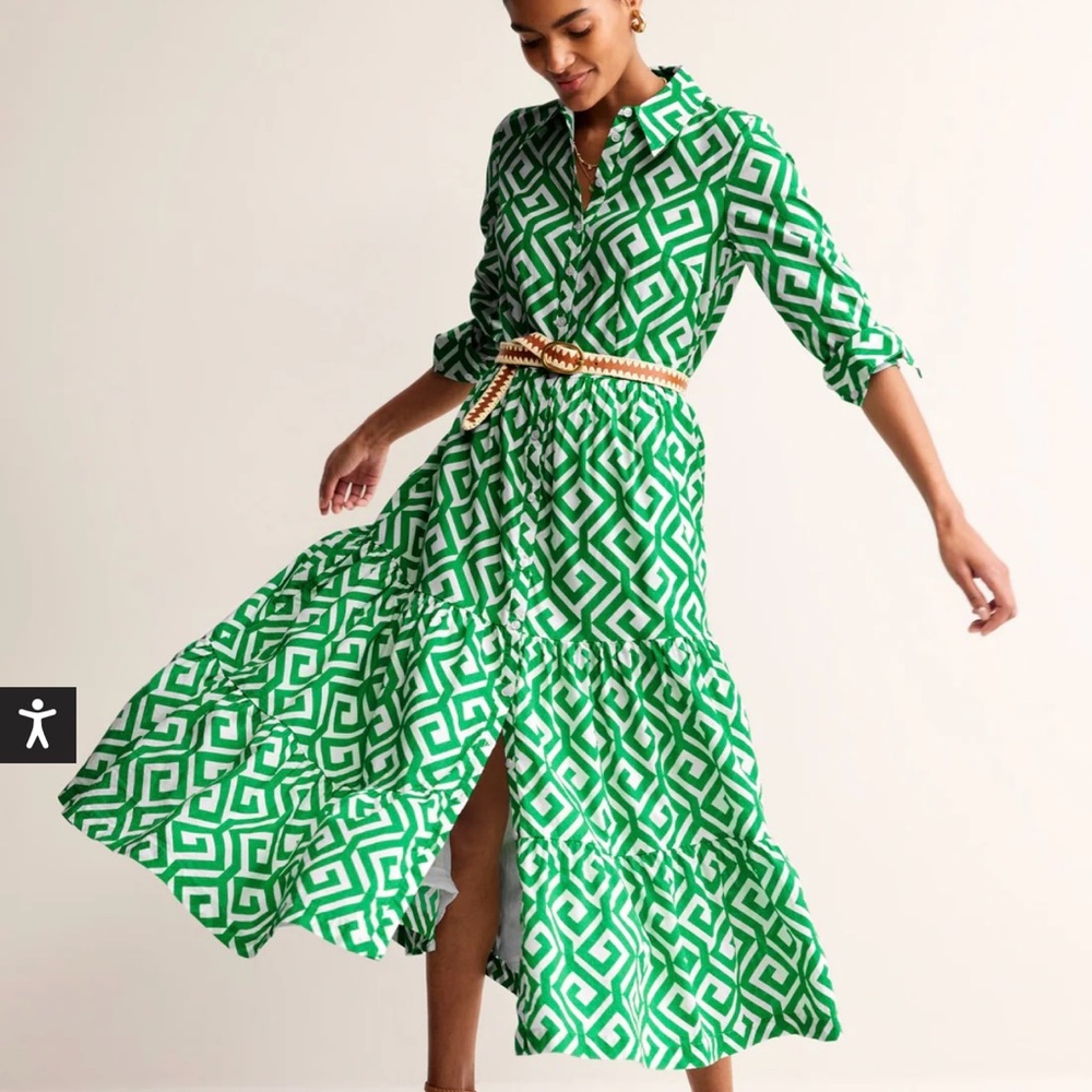 Boden Vibrant Green Patterned Midi Dress